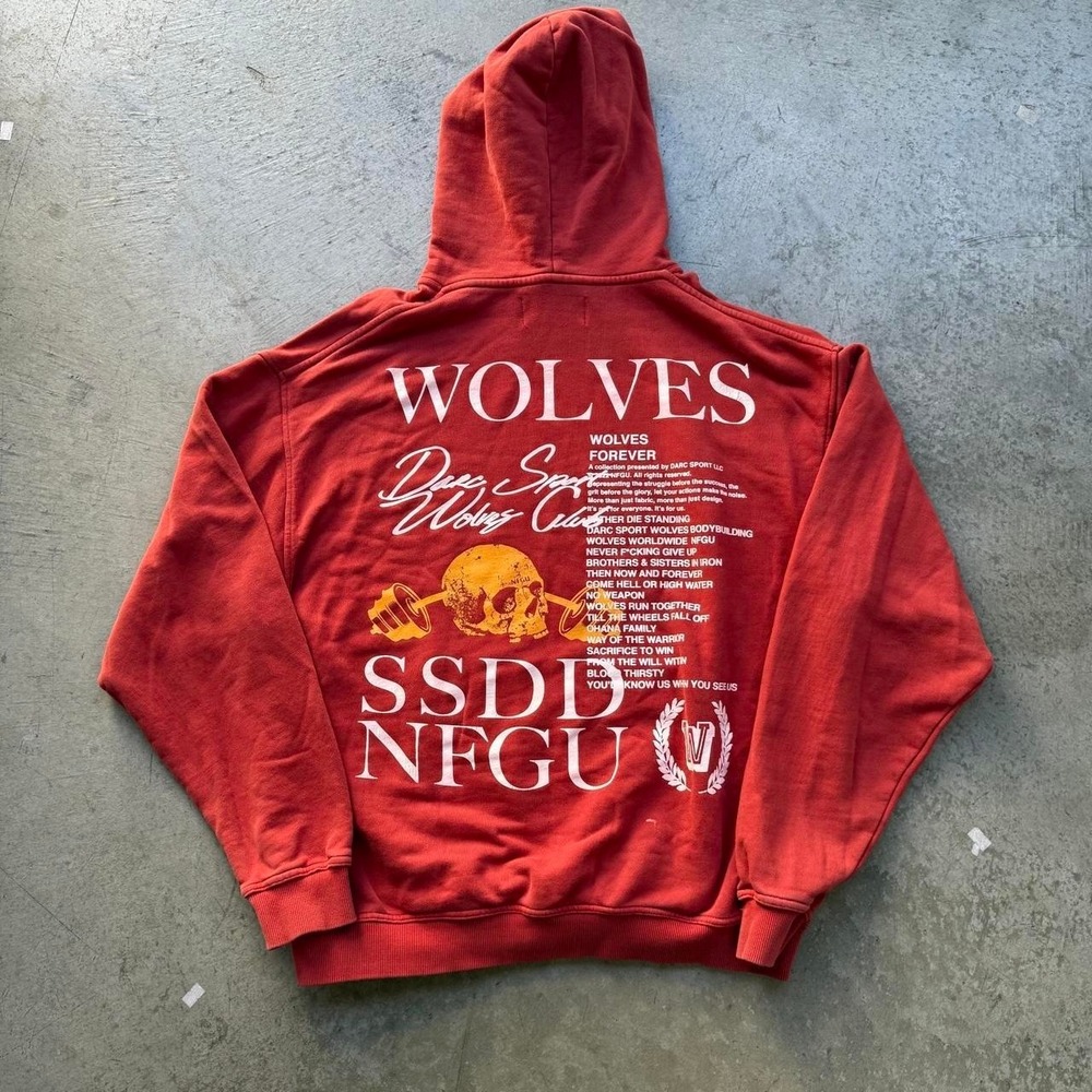 Darcsport Center Logo Skull Weight Script Spellout Hoodie Gym Oversize Workout